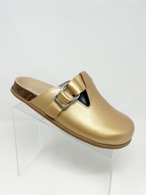 Wydr Studios Sedona Metallic Gold Slip-On Closed Toe Mules Size 10 WW Extra Wide